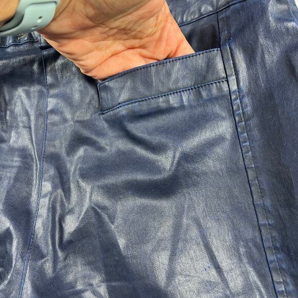 Nicole Miller Artelier Coated Navy Blue Skinny Jeans Zipper Ankle Size 6 - Picture 12 of 13